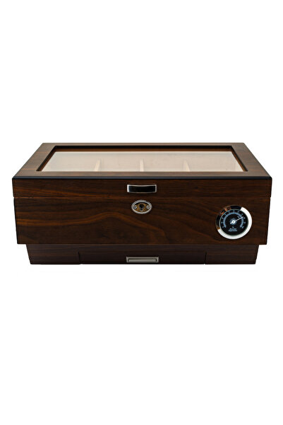 Lubinski Cedar Camlı Puro Kutusu Humidor Double Kahve 25s