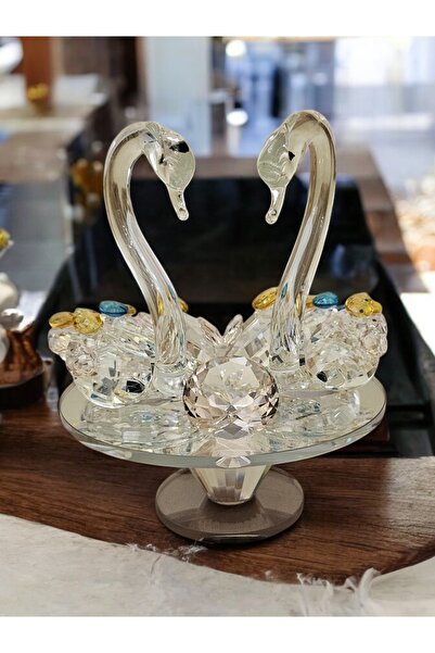 GİTTİGİTTİ Kristal Kesim Aynalı Dekoratif Kuğu Obje Beyaz