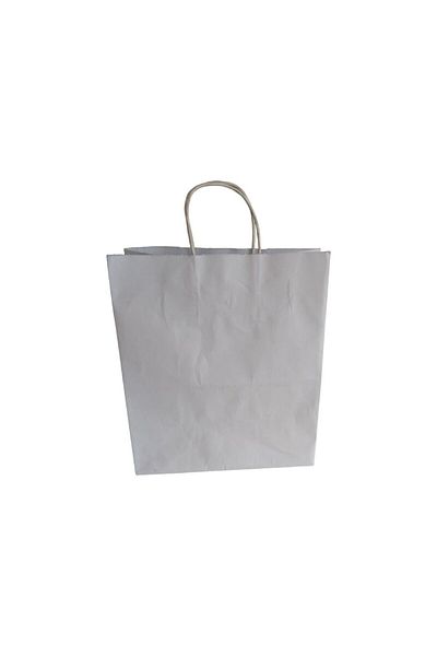 heppack White Kraft Paper Bag - 26X14X30 Cm, 25 Pcs, Paper Bag with Twisted Handle