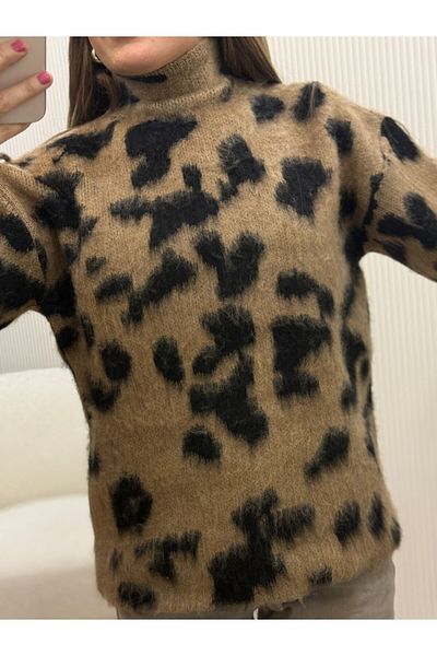 Flow Pulover leopard cu guler vertical de mărime standard