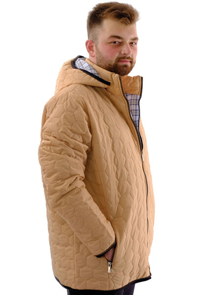ModeXL Ανδρικό χοντρό πουφερ παλτό - Plus Size, Hooded, Beige U24605