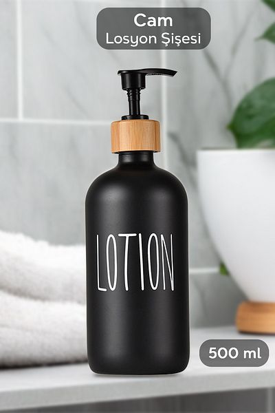Meleni Home Μπουκάλι σαμπουάν 500 ml Black Glass Lotion - Δοχείο υγρού σαπουνιού μπάνιου - 1 τεμάχιο