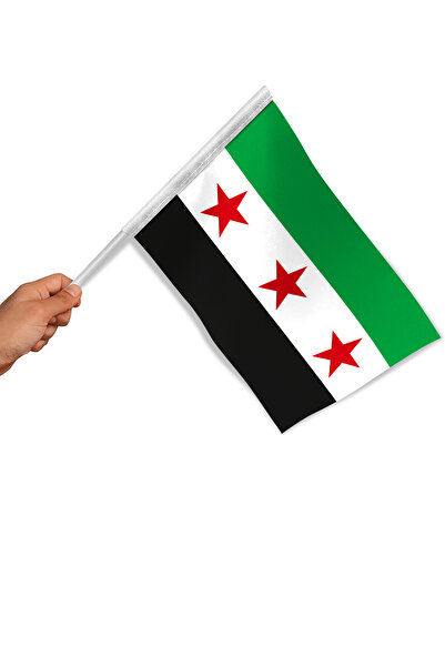 Bilsan Yeni Suriye Bayrağı Sopalı 20x30 cm (50 Adet) 1. Kalite Raşel Kumaş