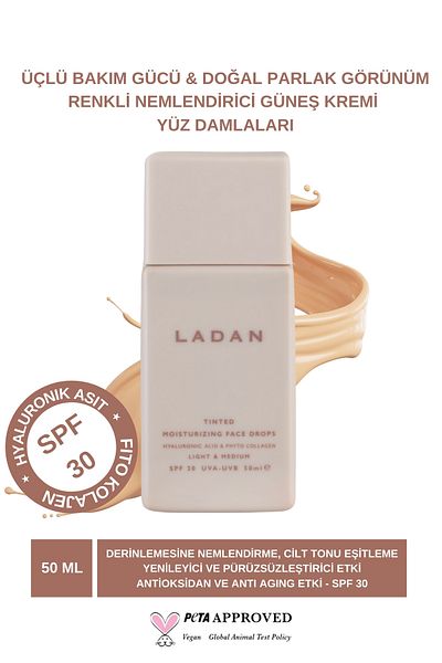 LADAN 50ml Sun Protection Evening Moisturizer with Facial Drops - Face Drops SPF30 Light-Medium