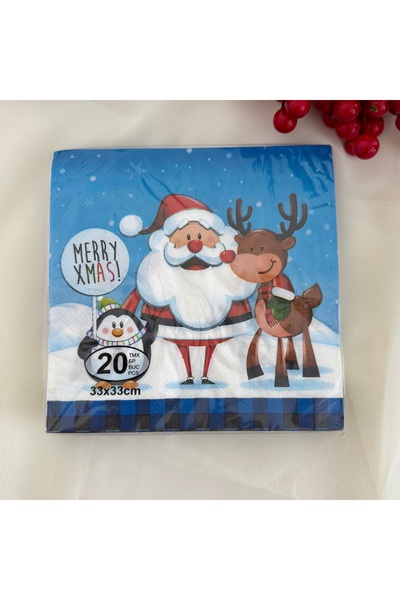 takı tutkum New Year's New Year's Santa Claus and His Cute Friends Patterned Napkin 20Pcs