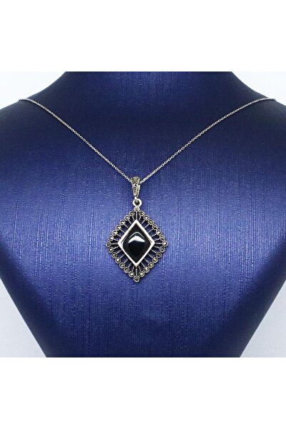 tesbihpasaji 925 Ayar Gümüş Baklava Oltu Taşı Kolye