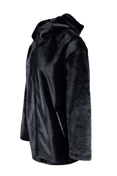 Tamer Tanca Women's Plush Black Fabric Coat Leather Coat