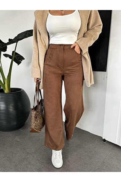 Zerrincan Giyim Kahve Bol Kesim Süet Pantolon