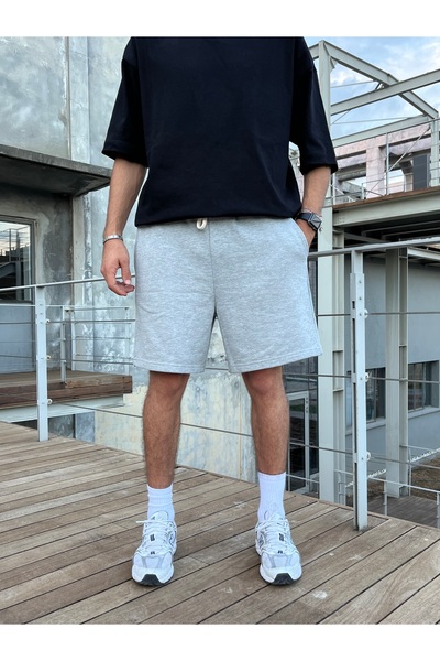 Genel Markalar Premium Basic Oversize Şort - Gri Melanj