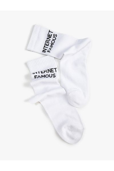 Koton Slogan Embroidered Socks