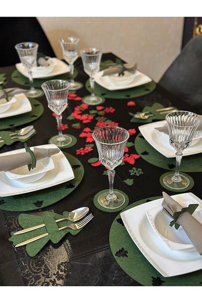 Bellacasa Green Christmas Themed 12-Person American Serving - Tableware and Dinnerware Set