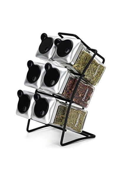 Fissman علبة تخزين بهارات مكونة من 6 قطع مع حامل أنيق من الفولاذ المقاوم للصد...