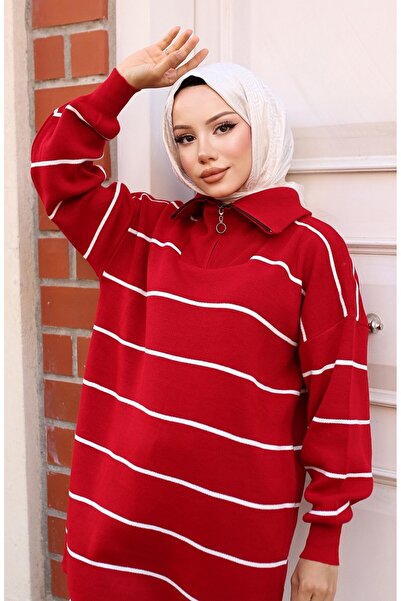 ribana Îmbrăcăminte hijab pentru femei Guler vertical cu dungi Tricotaj cu fermoar Tunica-pulover