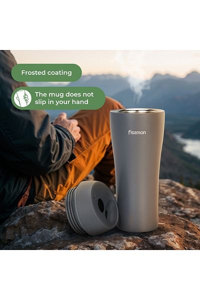 Fissman Vacuum Insulated Bottle 420mL, Double Wall Stainless Steel Vacuum Travel Bottle Grey