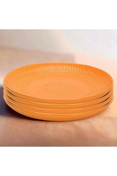 Fissman Serving Plate 27.8cm Pack of 4, Motif Series Ceramic Serving Plate Tableware Dishes, Orange