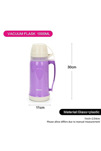 Fissman Vacuum Flask 1000 ml VIOLET - Plastic Case with Glass liner