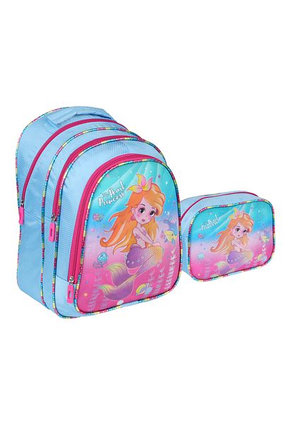 Relaxion Geantă de școală primară cu model prințesă albastră cu cutie de prânz 1311-6