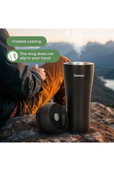 Fissman Vacuum Insulated Bottle 420mL, Double Wall Stainless Steel Vacuum Travel Bottle Black