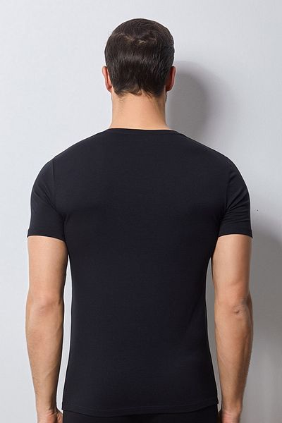 Svm Black Men's Modal Lycra V-Neck T-shirt 9022