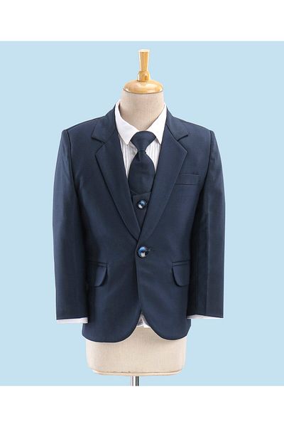 Babyhug Full Sleeves Party Suit With Blazer Solid- Teal Blue