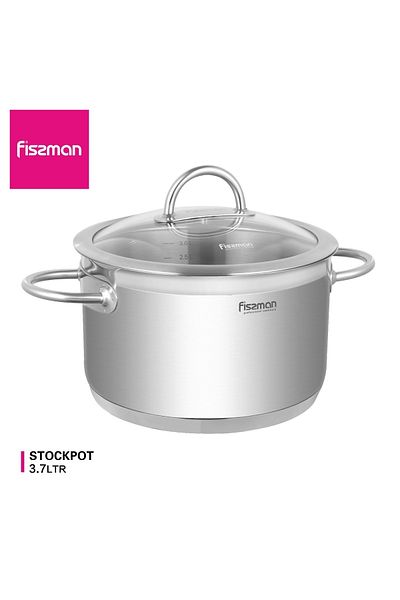 Fissman Stockpot 20x12cm / 3.7L with Glass Lid, Stainless Steel Stockpot Benjamin Series