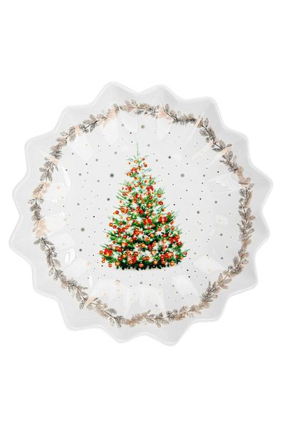 Fissman Polygon Serving Dish 24cm, Christmas-Themed Design Polygon Platter Dish, Decorative Plate