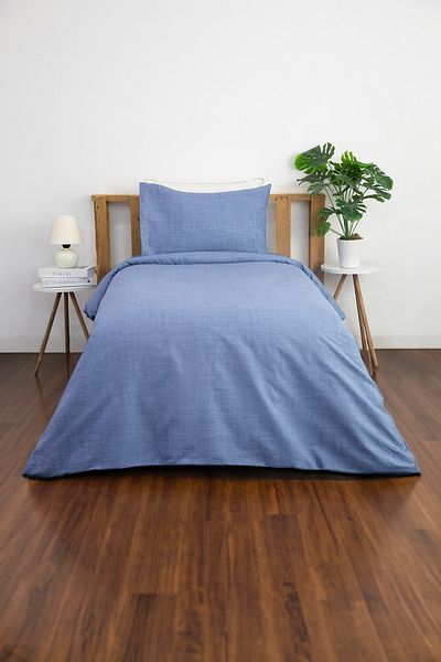 FAVORA Set cuvertură de pilota unică Vega Cotton Ranforce cu cearșaf elastic - Indigo