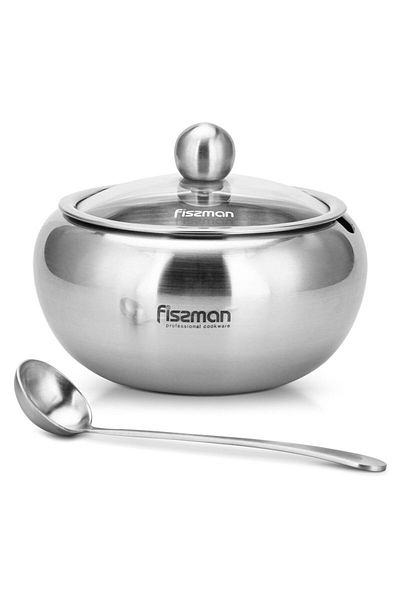 Fissman Sugar Bowl with Glass Lid and Spoon Stainless Steel Silver 560ml