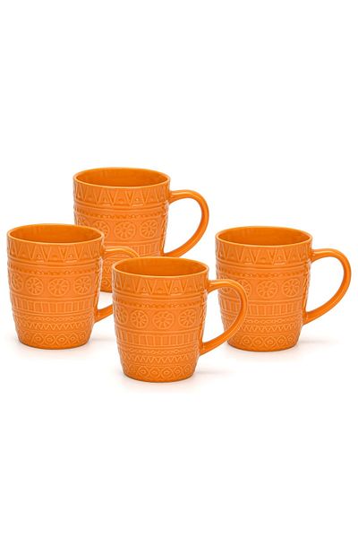 Fissman Coffee Mug Set of 4 440mL , Ceramic Cup Motif Series, Moroccan Pattern Coffee Mugs (Orange)