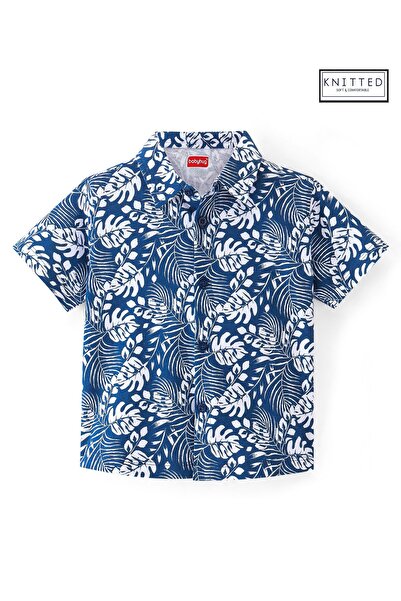 Babyhug Babyhug Cotton Knit Half Sleeves Leaves Printed Regular Shirt - Blue