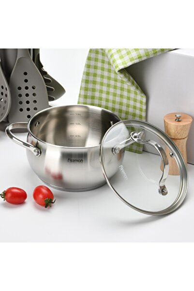 Fissman Stainless Stockpot with Glass Lid 24x13cm / 5.9L, Induction Bottom Ma...