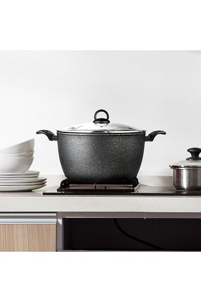 Fissman Stockpot w/ Glass Lid Magna Series Aluminum Non-Stick Coating Induction Bottom 28x14cm/7.35L