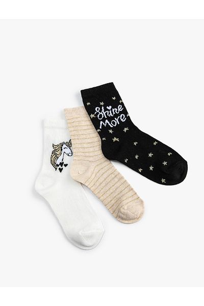 Koton Set de șosete Unicorn, strălucitoare, multicolore, 3 piese