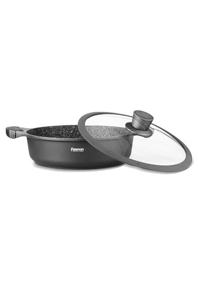 Fissman Shallow Casserole Black/Grey 28x8cm/4.1L Aluminum w/ Induction Bottom Non Stick Coating