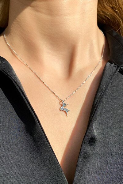 Spossy Silver Jewelry 925 Ayar Gümüş, Yılbaşı Temalı Geyik Kolye