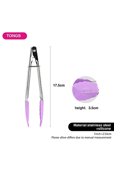 Fissman Silicone Tongs 17.5cm, Stainless Steel Handle Locking Tongs (Purple)