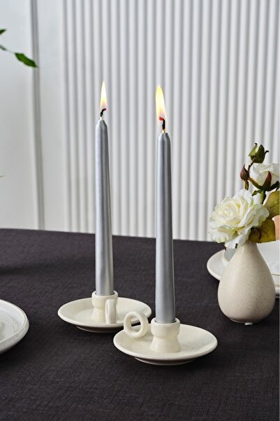 Karaca İkili Mum Metalik Silver 24 cm