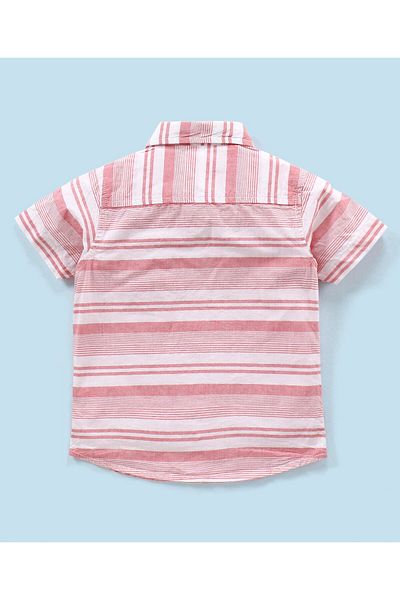 Babyhug Babyhug 100% Cotton Half Sleeves Striped Shirt- Red