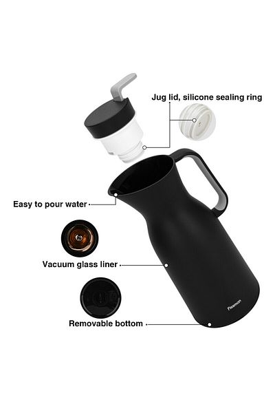 Fissman Vacuum Insulated Flask 1000 ml Black with Pink Glass Liner