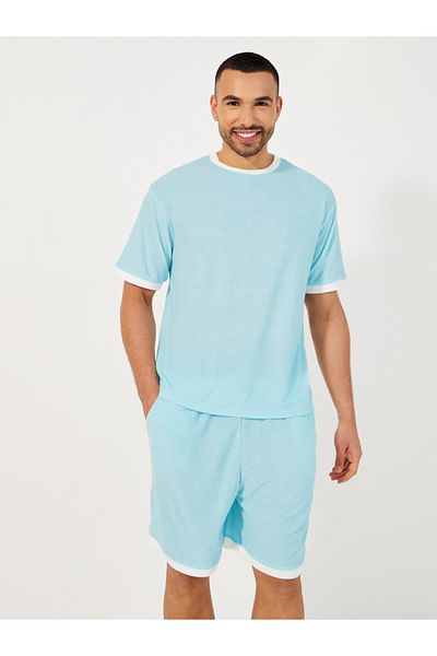 Styli Towel Knit T-Shirt & Contrast Trim Shorts Set