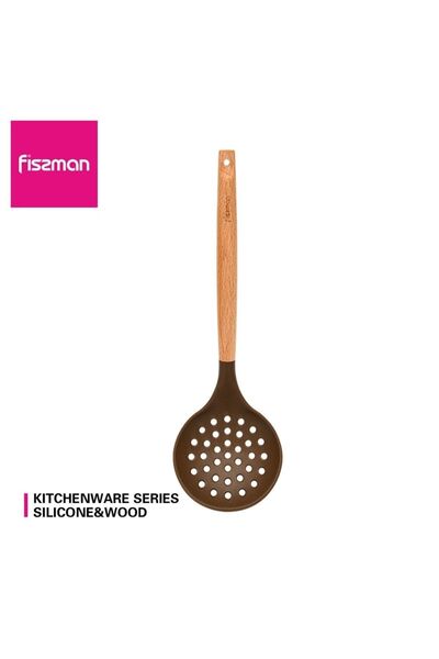 Fissman أدوات الطهاة، مقشدة سيليكون بمقبض خشبي، بني/بيج، 32.5 × 9.5 سم