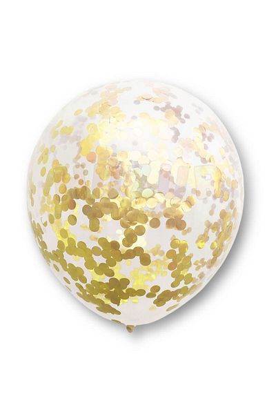 Ezgi Party Store 20 Pieces 30 cm - Gold Confetilli Transparent and Sequined Metallic Balloon Set