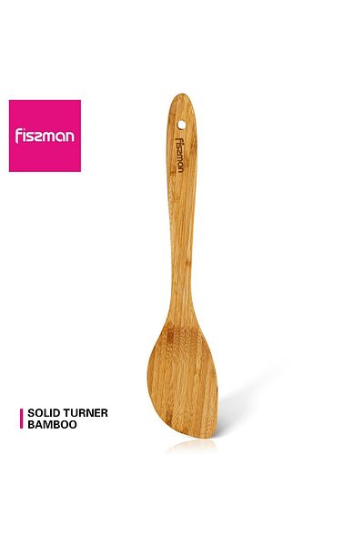 Fissman Wooden Turner 30cm, Anti-scratch Bamboo Flat Turner with Hanging Hole for Cooking, Baking