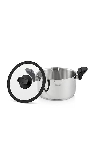 Fissman Stockpot With Glass Lid 2.5L, Stainless Steel with Drain Spouts 18x11cm