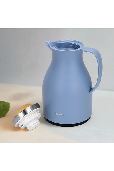 Fissman Vacuum Flask 1000mL, Modern Dallah, Stainless Steel Lid, Pink Glass Liner Matte Plastic Body