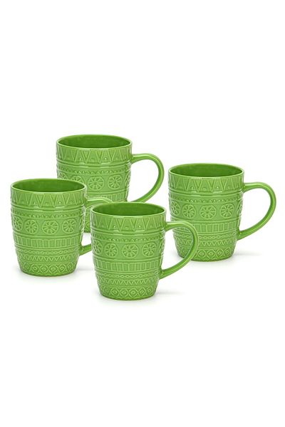 Fissman Coffee Mug Set of 4 440mL , Ceramic Cup Motif Series, Moroccan Pattern Coffee Mugs (Green)