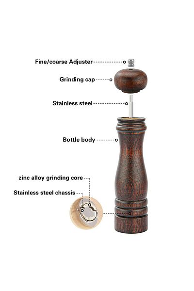 Fissman Pepper Mill Wooden Body With Zinc Alloy Grinder Dark Brown 25x6cm