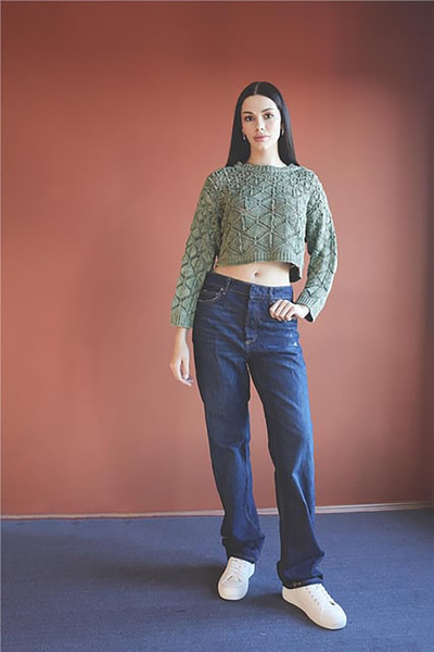 Giyim Dünyası Khaki Colored Openwork Women's Knitwear Sweater