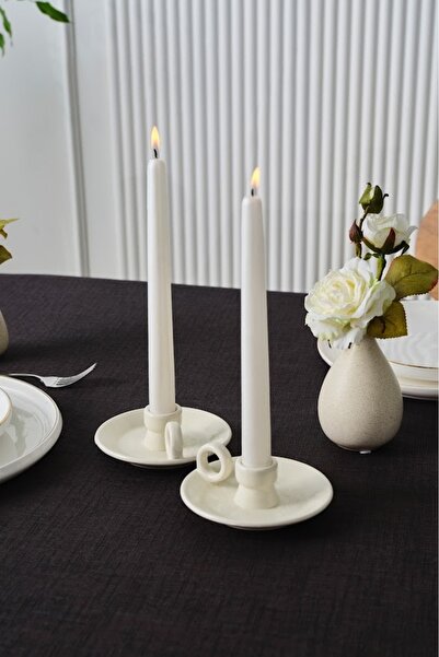 Karaca İkili Mum Metalik Beyaz 24 cm