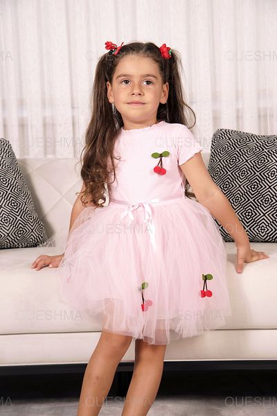 QUESHMA Mobile Cherry Lined Tulle Tutu Girl's Dress